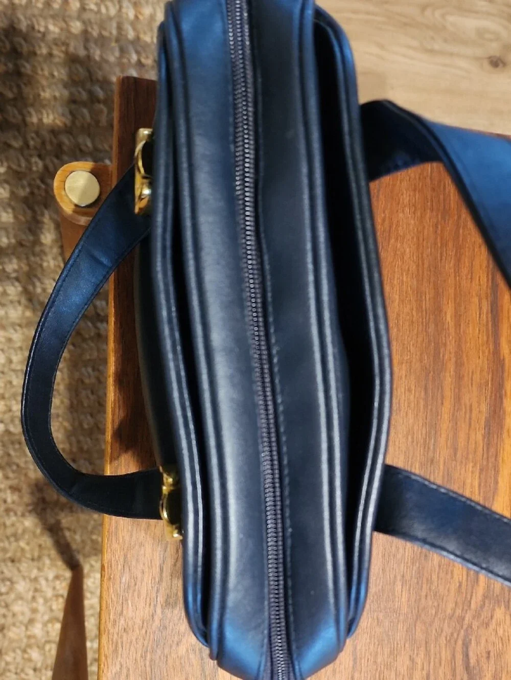 Classic Colletta Navy Leather Handbag with Gold Hardware